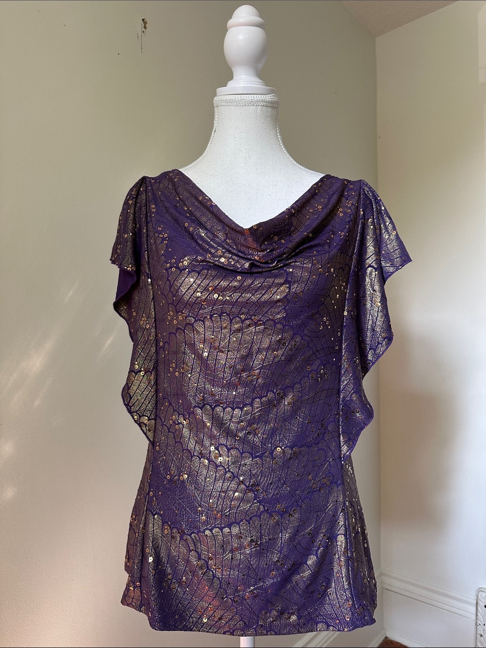 UNBRANDED Purple Butterfly Fairy Sequin Whimsical Y2K Flutter Cowl Top Medium